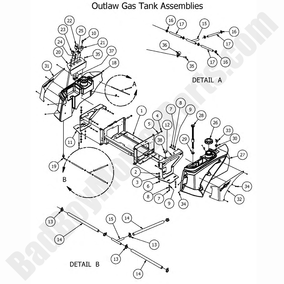 1650 - Bad Boy Mower Parts Lookup > 2017 > Outlaw XP > Fuel Tank Assemblies